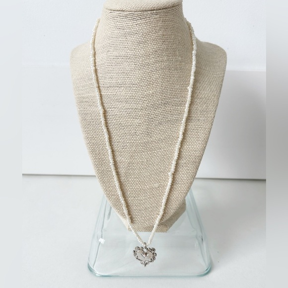 Genuine Biwi Pearl Necklace & Sterling Silver Heart Pendant White 24